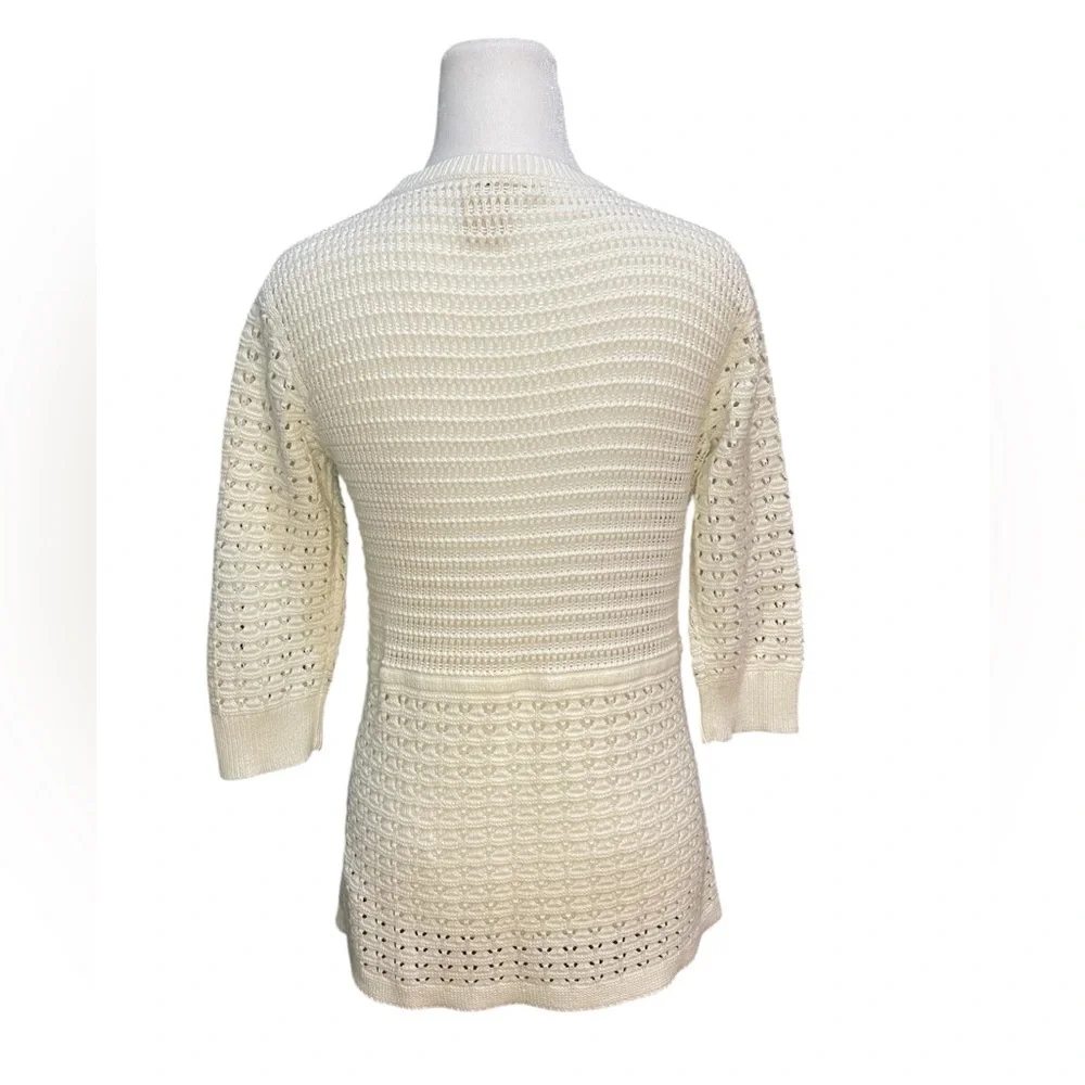 DKNY Women's Crochet V-Neck 3/4 Sleeve Button Up Cardigan - Picture 2 of 6